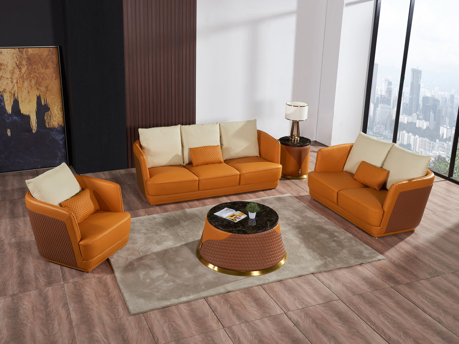 European Furniture - Glamour Sofa Orange & Brown Italian Leather - EF-51619-S