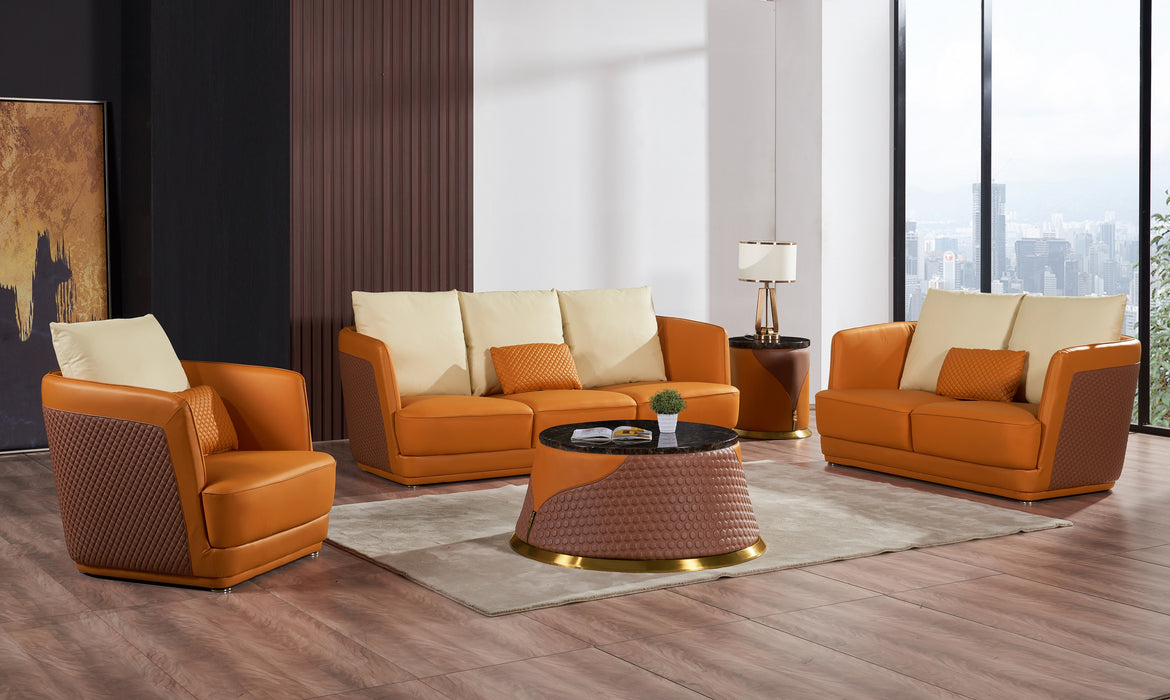 European Furniture - Glamour Loveseat Orange & Brown Italian Leather - EF-51619-L - GreatFurnitureDeal