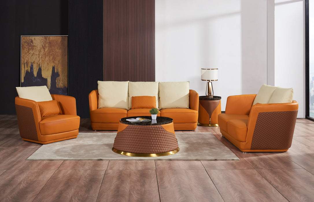 European Furniture - Glamour 3 Piece Sofa Set Orange & Brown Italian Leather - EF-51619