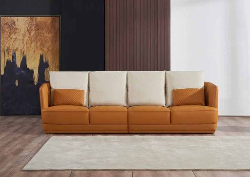 European Furniture - Glamour Mansion Sofa Orange & Brown Italian Leather - EF-51619-4S - GreatFurnitureDeal