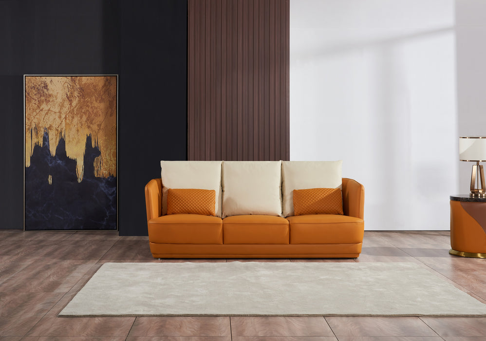 European Furniture - Glamour Sofa Orange & Brown Italian Leather - EF-51619-S