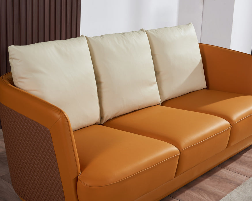 European Furniture - Glamour 3 Piece Sofa Set Orange & Brown Italian Leather - EF-51619
