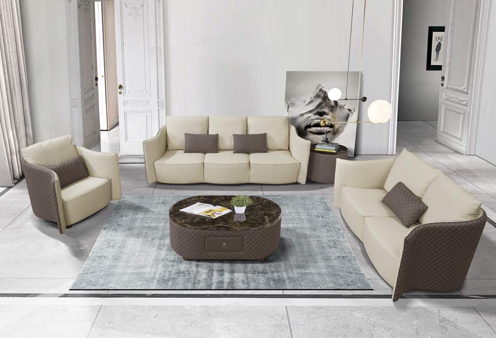 European Furniture - Makassar Oversize Sofa Beige & Taupe Italian Leather - EF-52550-4S - GreatFurnitureDeal