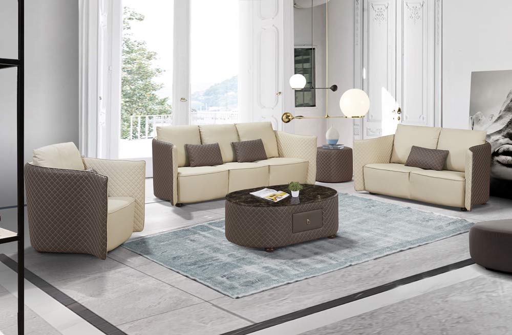 European Furniture - Makassar Loveseat Beige & Taupe Italian Leather - EF-52550-L