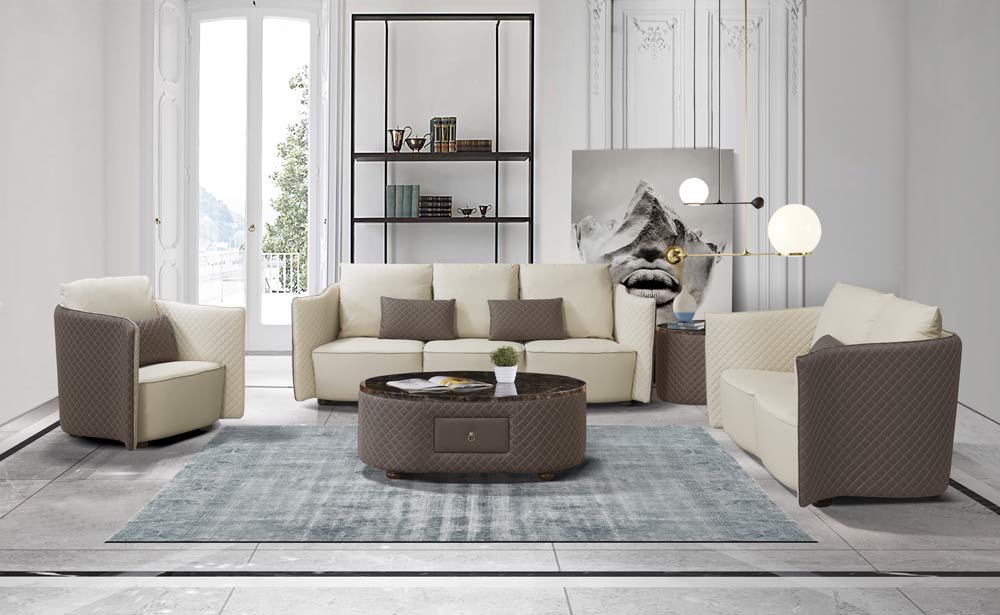 European Furniture - Makassar Oversize Sofa Beige & Taupe Italian Leather - EF-52550-4S - GreatFurnitureDeal