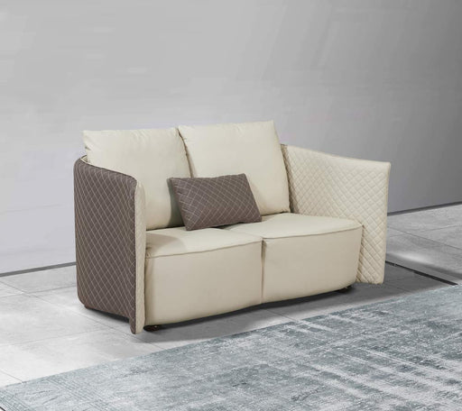 European Furniture - Makassar Loveseat Beige & Taupe Italian Leather - EF-52550-L - GreatFurnitureDeal
