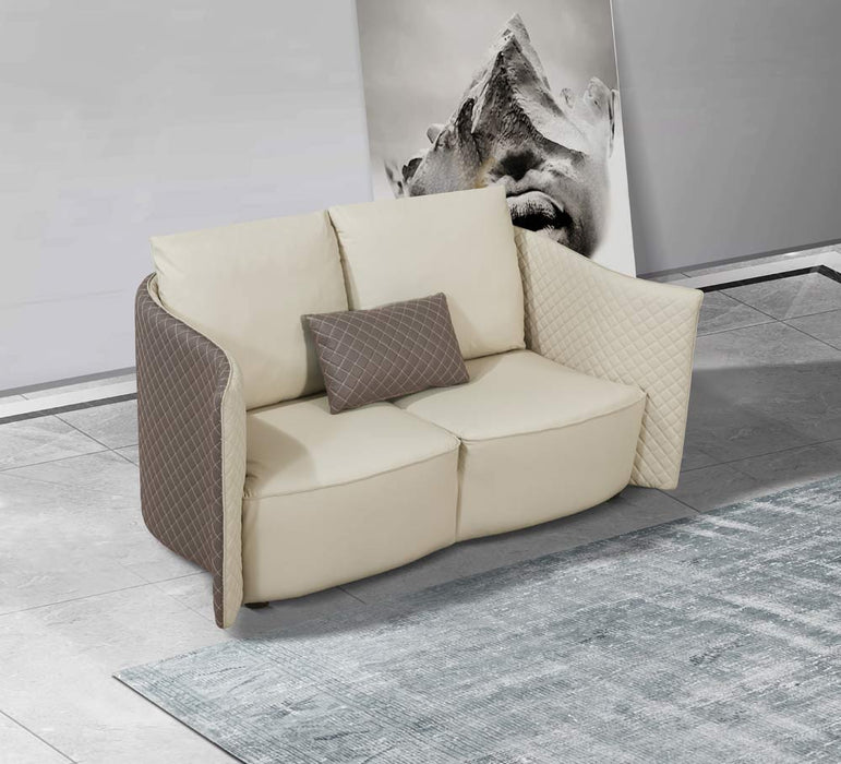 European Furniture - Makassar Loveseat Beige & Taupe Italian Leather - EF-52550-L - GreatFurnitureDeal