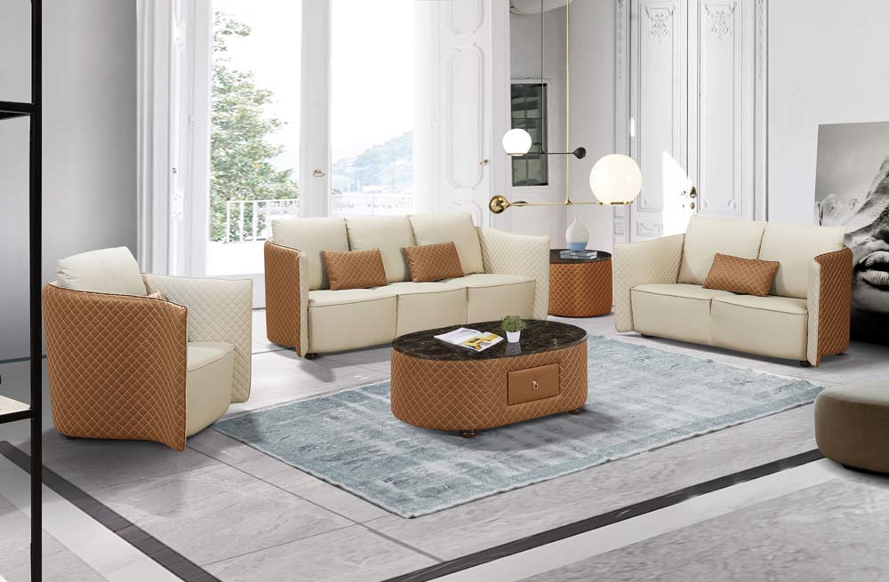 European Furniture - Makassar Chair Beige & Orange Italian Leather - EF-52552-C - GreatFurnitureDeal