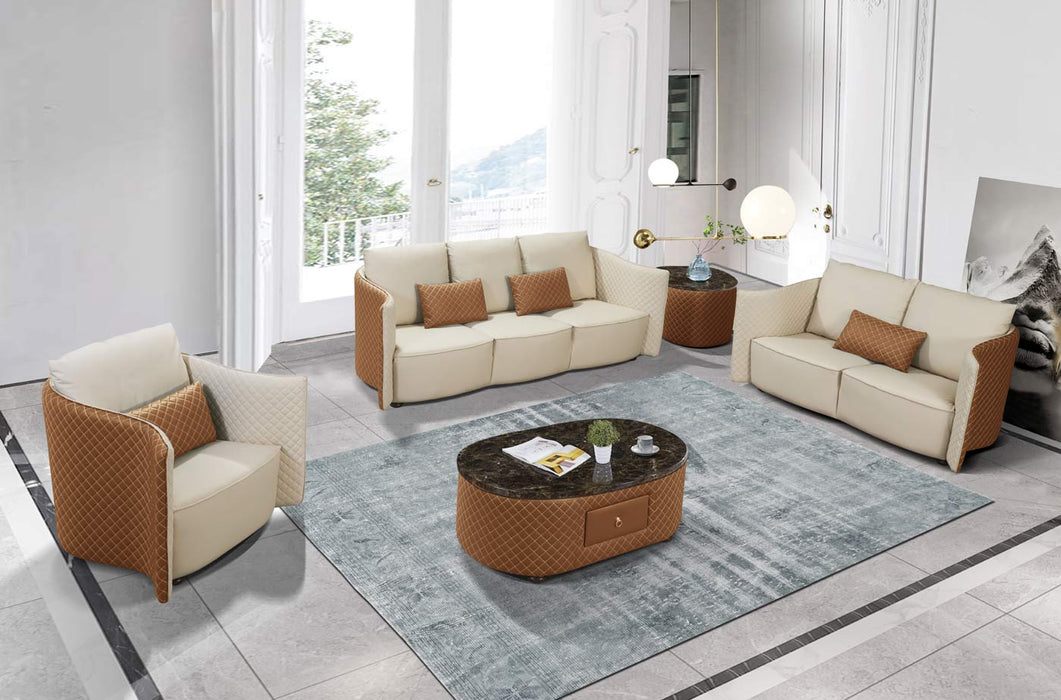 European Furniture - Makassar Sofa Beige & Orange Italian Leather - EF-52552-S