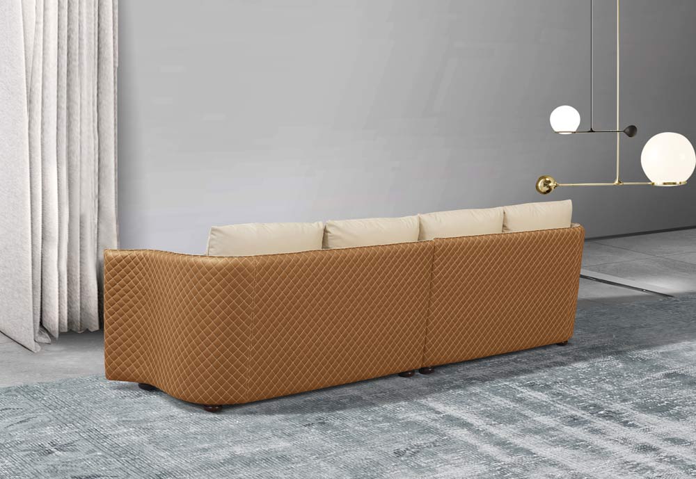 European Furniture - Makassar 3 Piece Sofa Set Beige & Orange Italian Leather - EF-52552