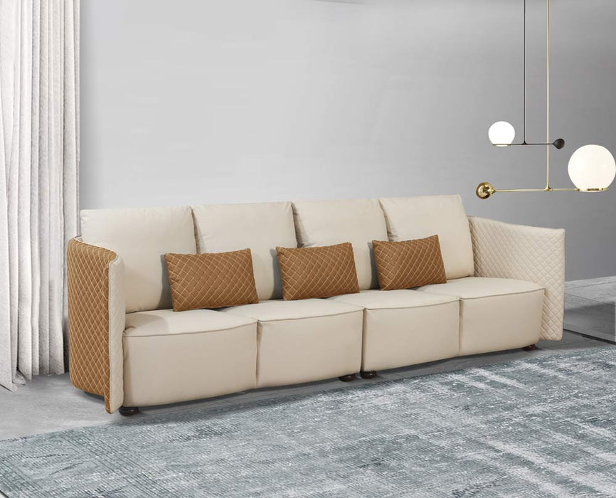 European Furniture - Makassar Oversize Sofa Beige & Orange Italian Leather - EF-52552-4S