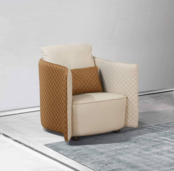 European Furniture - Makassar Chair Beige & Orange Italian Leather - EF-52552-C