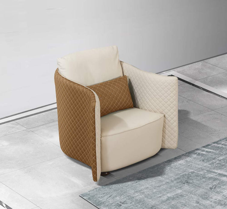 European Furniture - Makassar Chair Beige & Orange Italian Leather - EF-52552-C