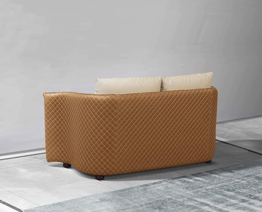European Furniture - Makassar Loveseat Beige & Orange Italian Leather - EF-52552-L