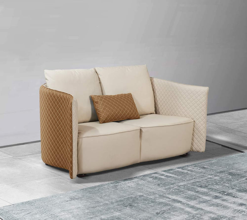 European Furniture - Makassar Loveseat Beige & Orange Italian Leather - EF-52552-L