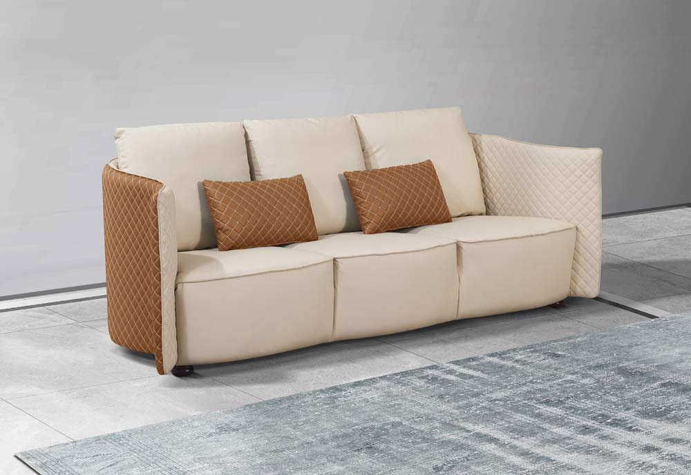 European Furniture - Makassar Sofa Beige & Orange Italian Leather - EF-52552-S - GreatFurnitureDeal