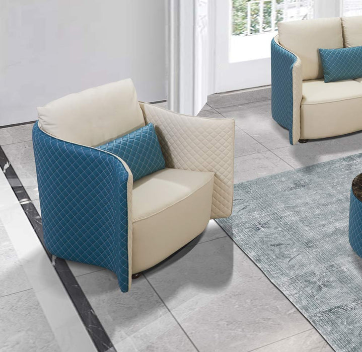 European Furniture - Makassar Chair Beige & Blue Italian Leather - EF-52554-C