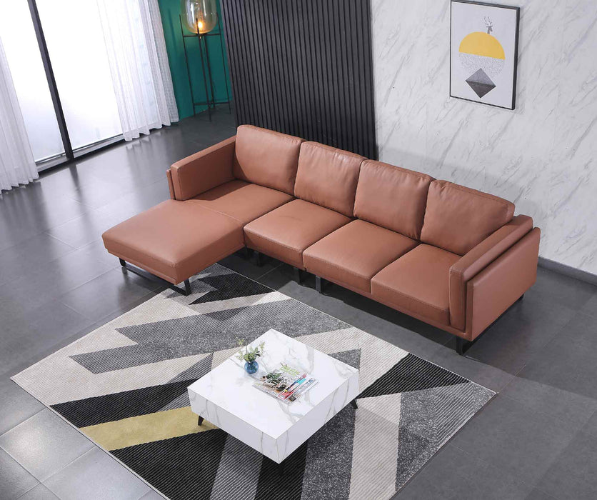 European Furniture - Fidelio Left Facing Sectional Russet Brown Italian Leather - EF-58665-2LHF
