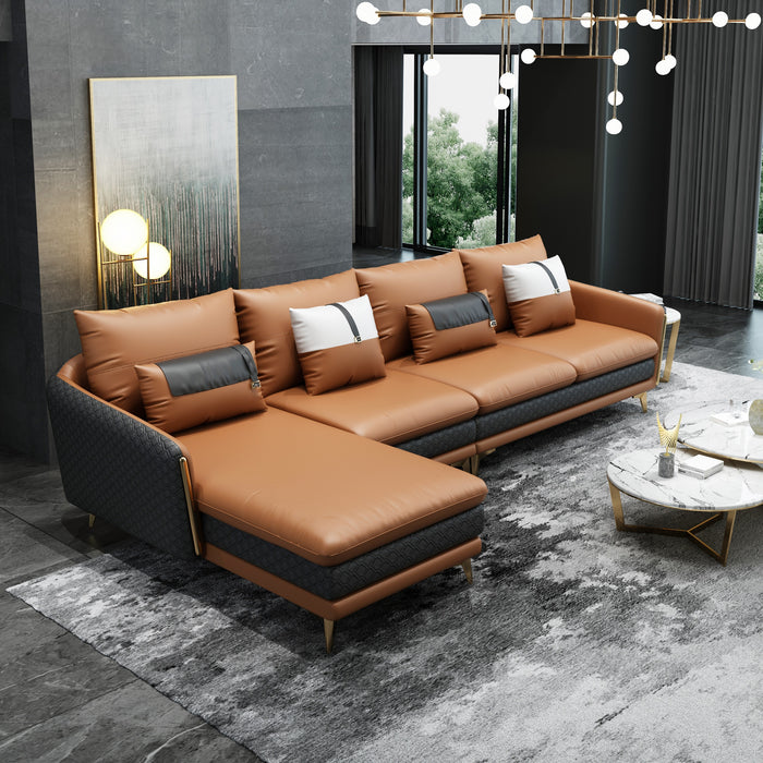 European Furniture - Icaro LHF Sectional Cognac & Gray Italian Leather - EF-64431L-4LHF - GreatFurnitureDeal