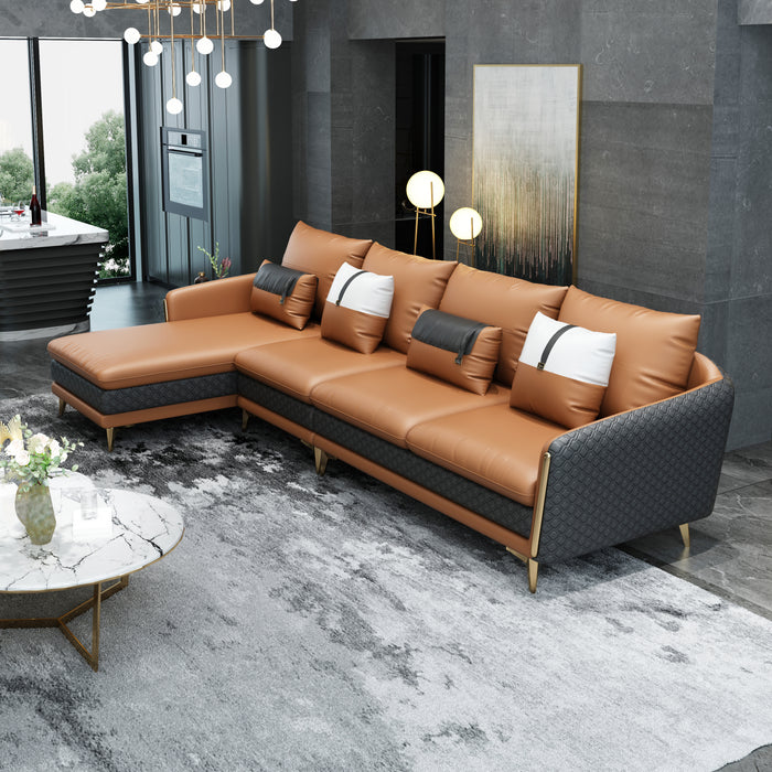 European Furniture - Icaro LHF Sectional Cognac & Gray Italian Leather - EF-64431L-4LHF - GreatFurnitureDeal