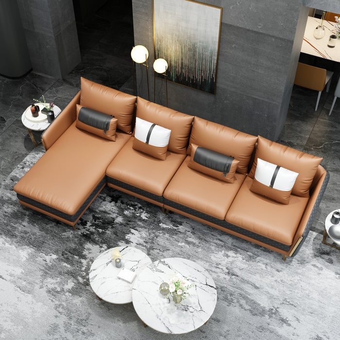 European Furniture - Icaro LHF Sectional Cognac & Gray Italian Leather - EF-64431L-4LHF - GreatFurnitureDeal