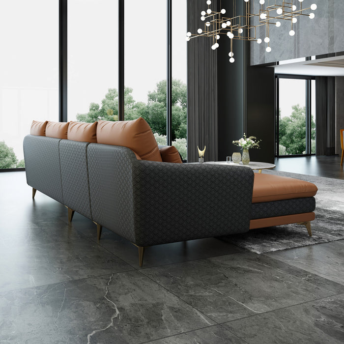 European Furniture - Icaro LHF Sectional Cognac & Gray Italian Leather - EF-64431L-4LHF - GreatFurnitureDeal