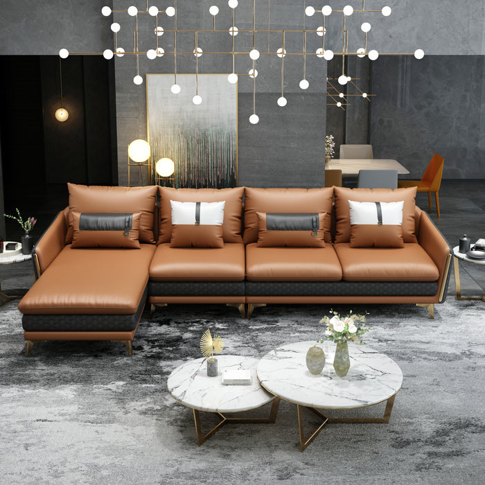 European Furniture - Icaro LHF Sectional Cognac & Gray Italian Leather - EF-64431L-4LHF