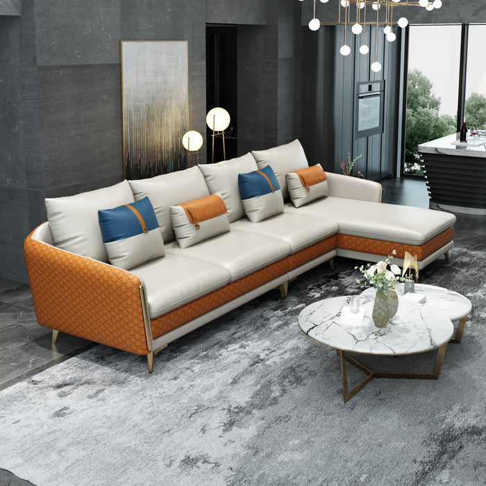 European Furniture - Icaro RHF Sectional White-Orange Italian Leather - EF-64433R-4RHF