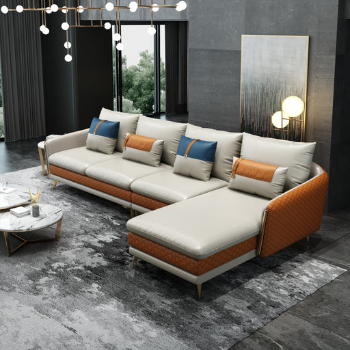 European Furniture - Icaro RHF Sectional White-Orange Italian Leather - EF-64433R-4RHF - GreatFurnitureDeal