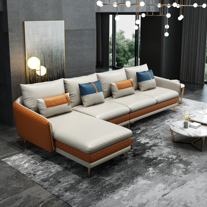 European Furniture - Icaro Mansion LHF Sectional Off White & Orange Italian Leather - EF-64435L-5LHF - GreatFurnitureDeal