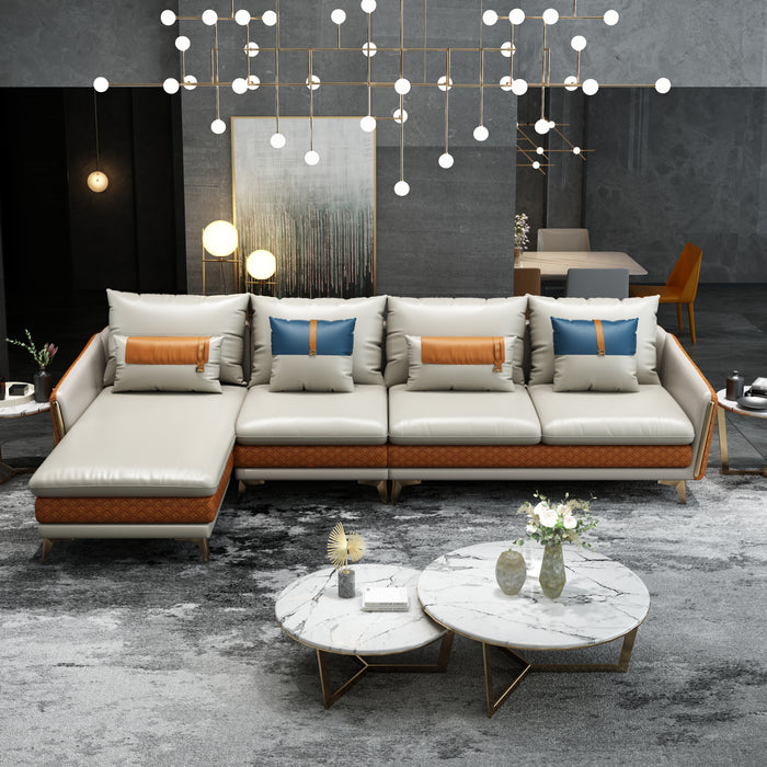 European Furniture - Icaro Mansion LHF Sectional Off White & Orange Italian Leather - EF-64435L-5LHF - GreatFurnitureDeal