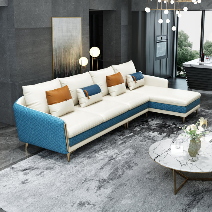 European Furniture - Icaro Sectional RHF White-Blue Italian Leather - EF-64439R-4RHF - GreatFurnitureDeal