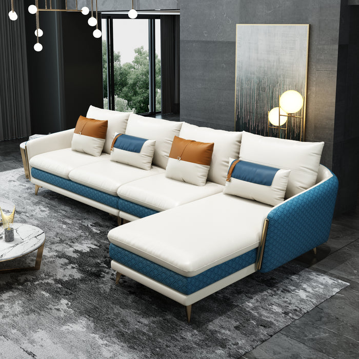 European Furniture - Icaro Sectional RHF White-Blue Italian Leather - EF-64439R-4RHF - GreatFurnitureDeal