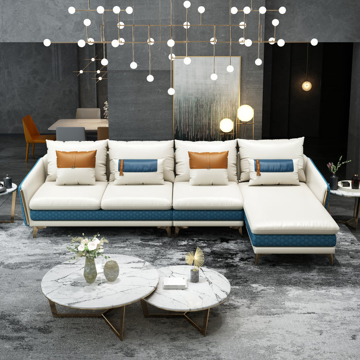 European Furniture - Icaro Sectional RHF White-Blue Italian Leather - EF-64439R-4RHF