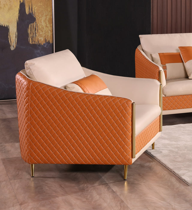 European Furniture - Icaro Chair White-Orange Italian Leather - EF-64455-C
