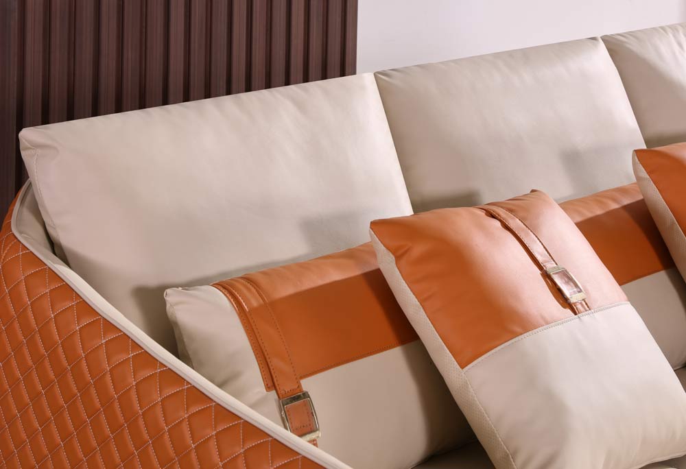 European Furniture - Icaro Sofa White-Orange Italian Leather - EF-64455-S - GreatFurnitureDeal