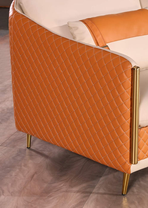 European Furniture - Icaro 3 Piece Sofa Set White-Orange Italian Leather - EF-64455