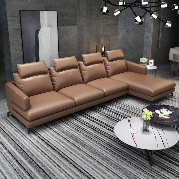 European Furniture - Marconi RHF Sectional Tan Italian Leather - EF-74538R-3RHF