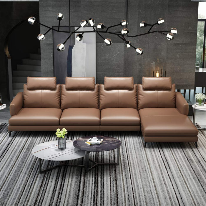 European Furniture - Marconi RHF Sectional Brown Italian Leather - EF-74534R-3RHF - GreatFurnitureDeal