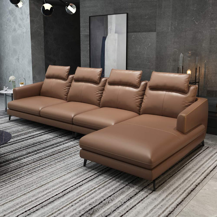 European Furniture - Marconi RHF Sectional Brown Italian Leather - EF-74534R-3RHF