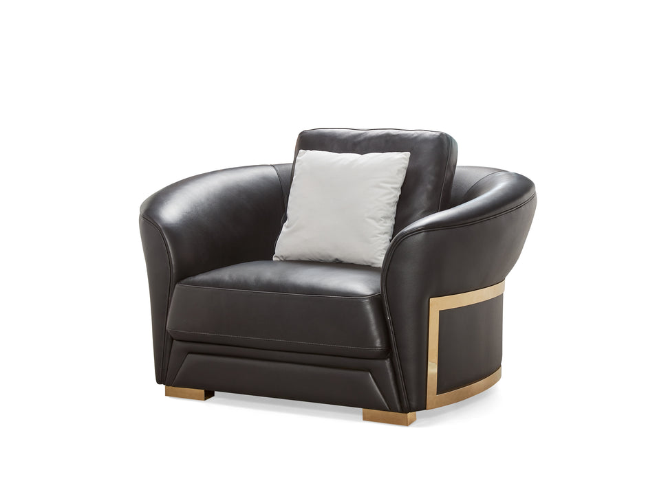 European Furniture - Celine 3 Piece Sofa Set Italian Leather Black - EF-89950