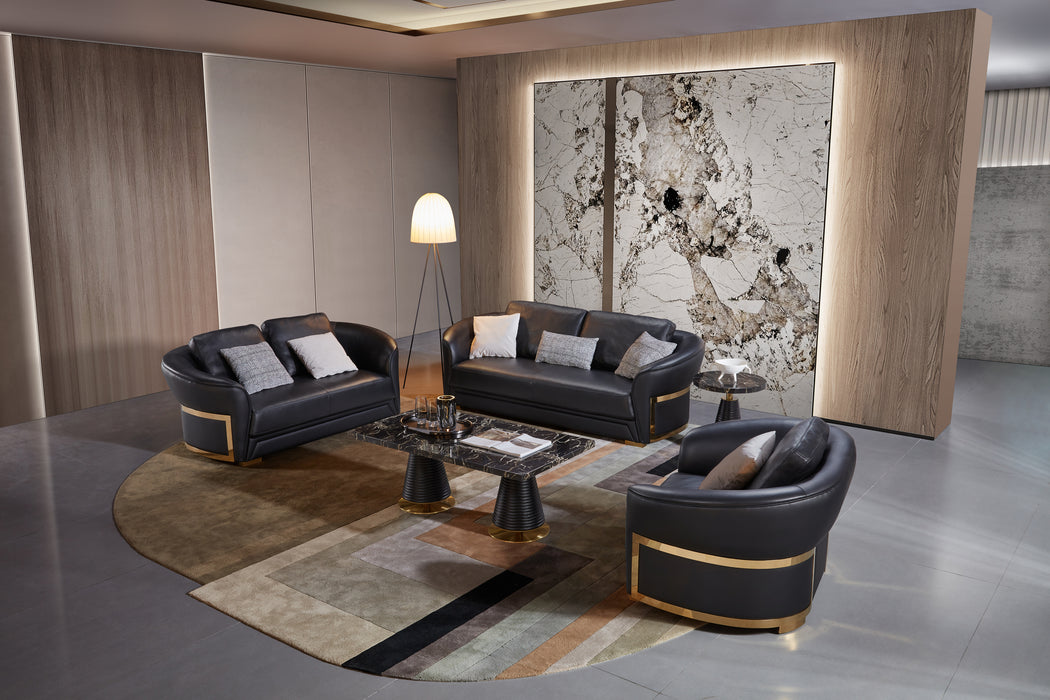 European Furniture - Celine 3 Piece Sofa Set Italian Leather Black - EF-89950