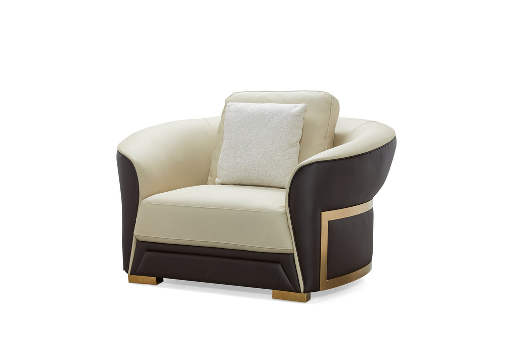 European Furniture - Celine 3 Piece Sofa Set Italian Leather Beige & Chocolate - EF-89951