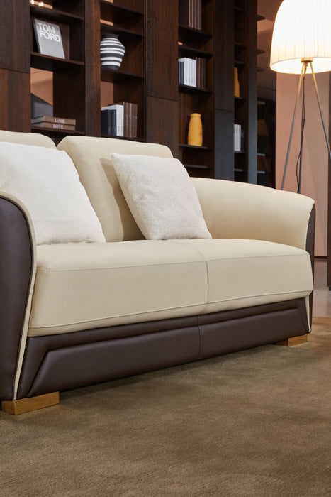 European Furniture - Celine 3 Piece Sofa Set Italian Leather Beige & Chocolate - EF-89951
