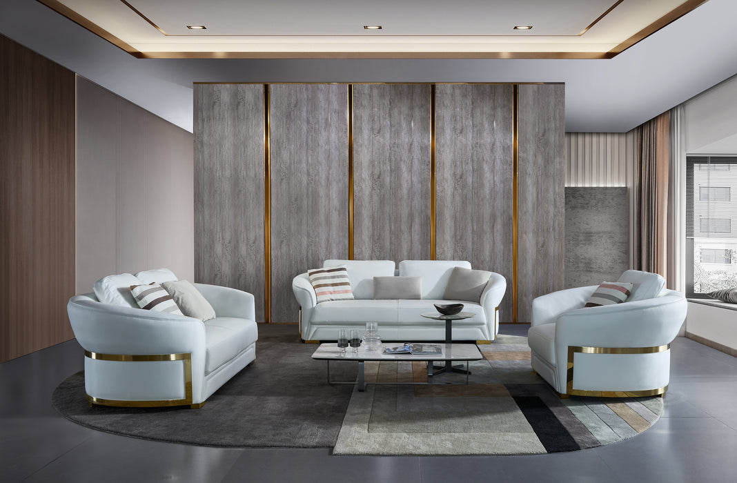 European Furniture - Celine 3 Piece Sofa Set Italian Leather White - EF-89952