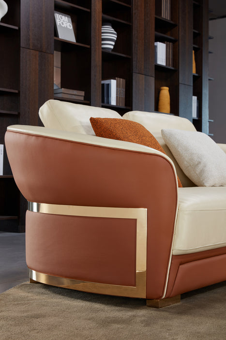 European Furniture - Celine 3 Piece Sofa Set Italian Leather Sand Beige & Cognac - EF-89953