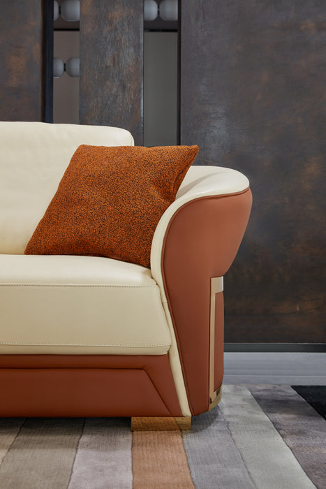 European Furniture - Celine 3 Piece Sofa Set Italian Leather Sand Beige & Cognac - EF-89953
