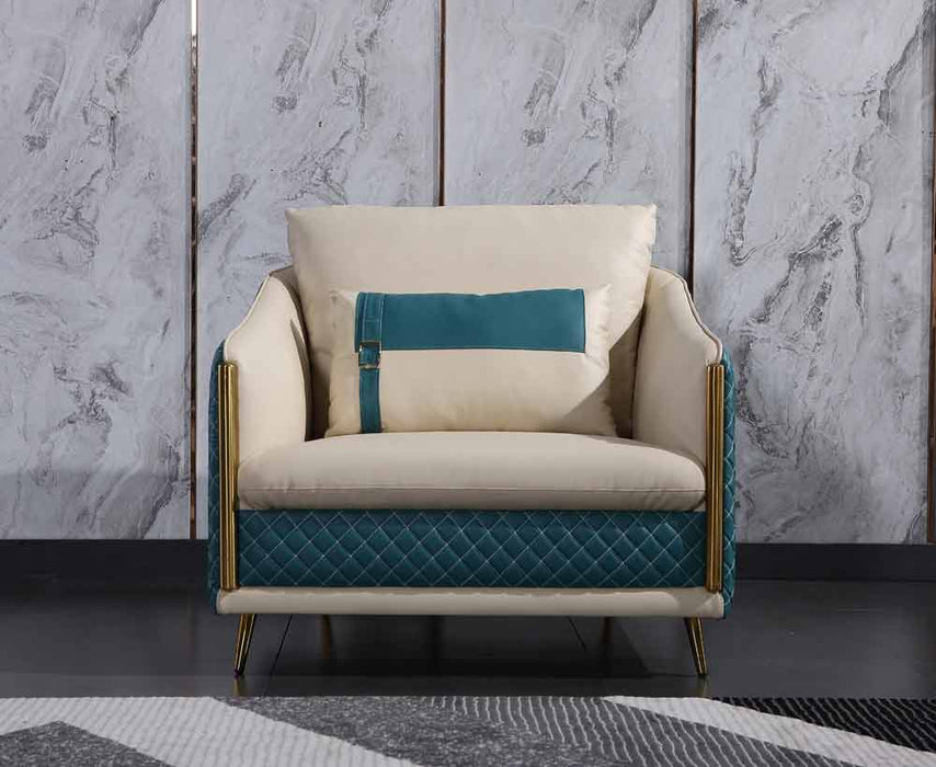 European Furniture - Icaro Chair White-Blue Italian Leather - EF-64457-C
