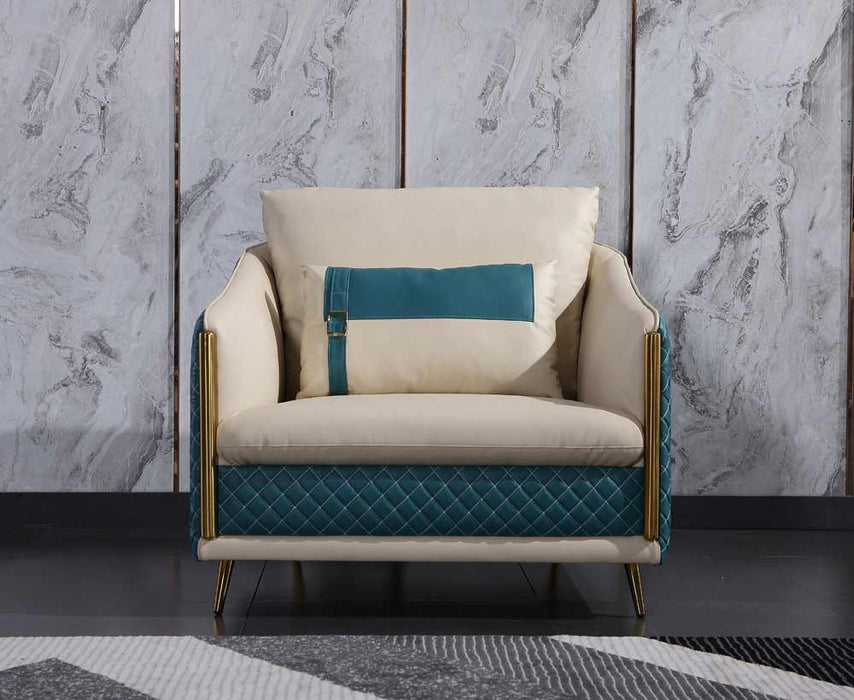 European Furniture - Icaro 3 Piece Sofa Set White-Blue Italian Leather - EF-64457