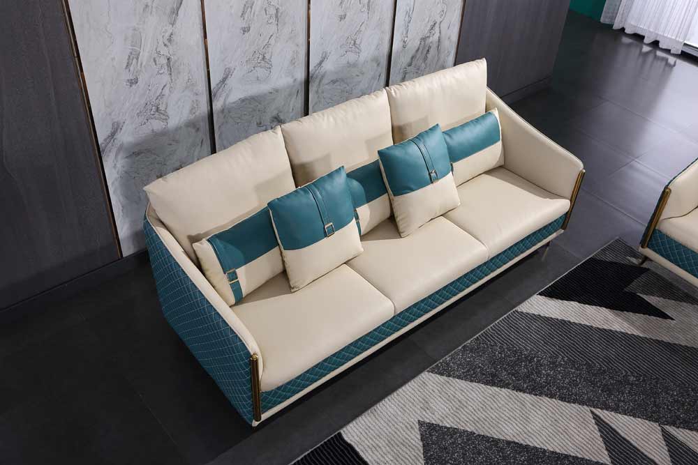 European Furniture - Icaro Loveseat White-Blue Italian Leather - EF-64457-L